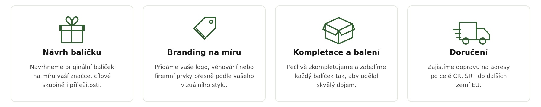 Návrh, branding, kompletace a doručení firemních dárkových balíčků